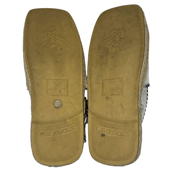 Gucci Pilar GG Espadrille Sandals EU 37 US 7 Metallic Silver Slingback Logo - Picture 12 of 14